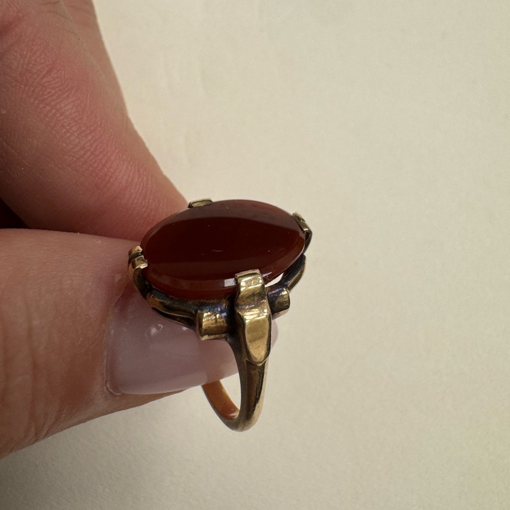 Elegant 10k Yellow Gold And Carnelian Gemstone Ring Size 6 4.3g